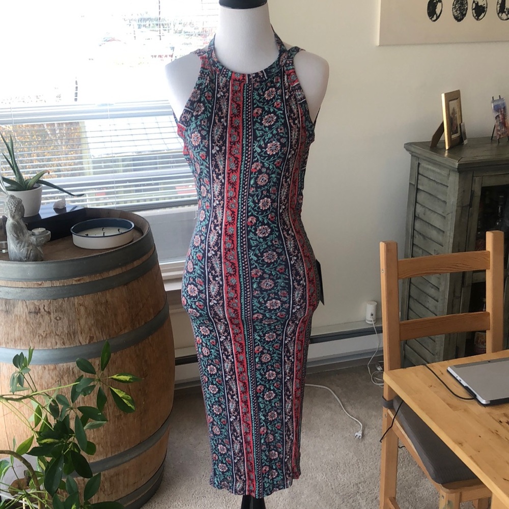 Lulus high neck/low back bodycon midi